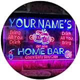 Personalized Your Name Custom Home Bar Beer Established Year Dual Color LED Neon Sign Red & Blue 12" x 8.5" st6s32-p1-tm-rb